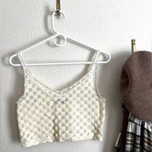 Sheer Lace Patterned Cream Tank